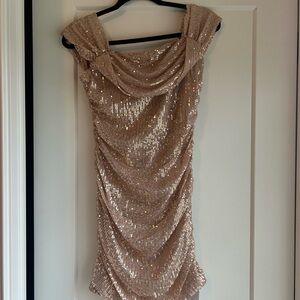 Off shoulder Gold Sequin Dress